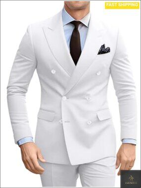 Men's Double Breasted Slim Fit 2-Piece Suit Set Blazer Pants Prom Wedding